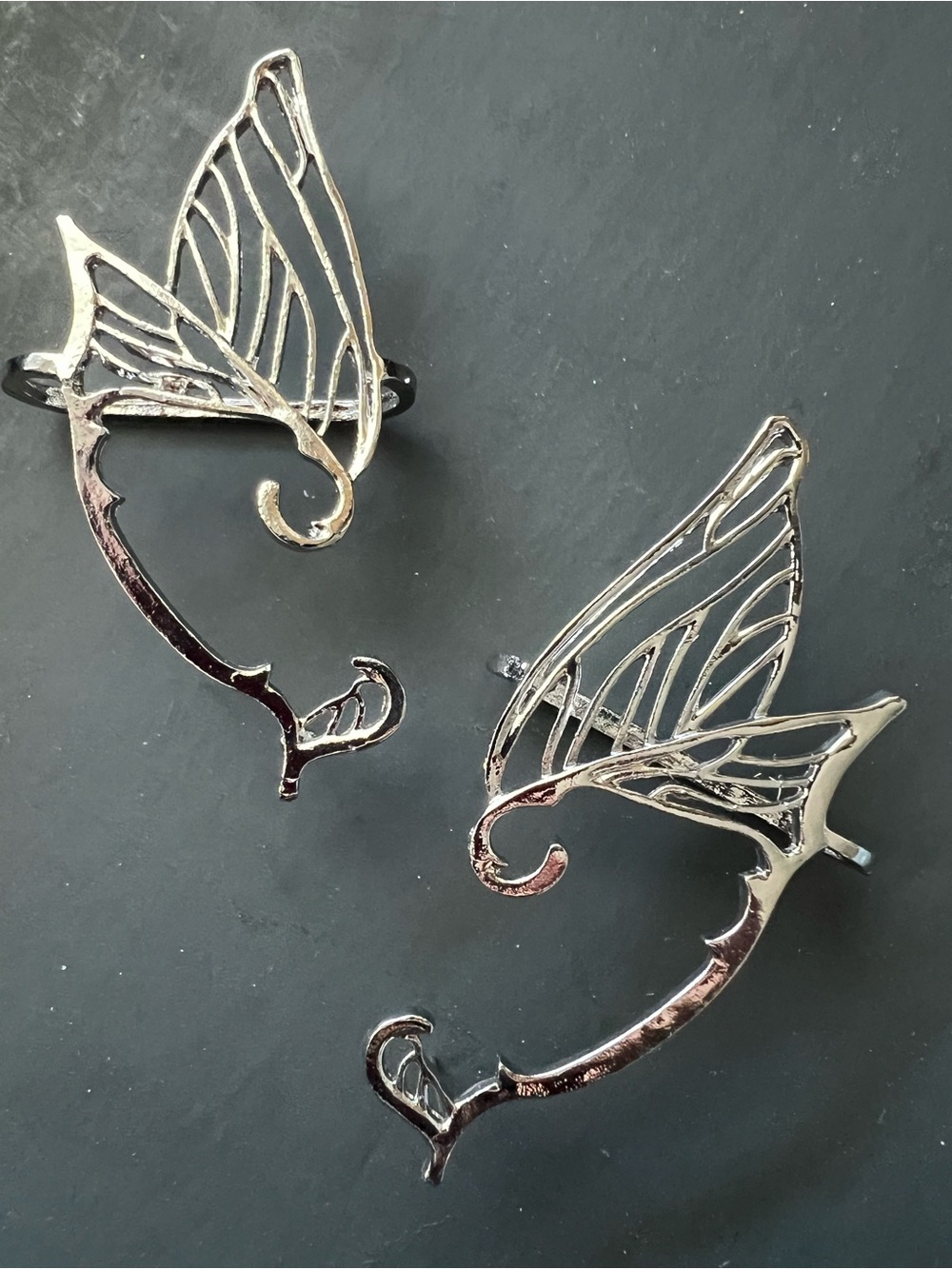 1 pr - Silver Butterfly Ear Pierced Cuffs